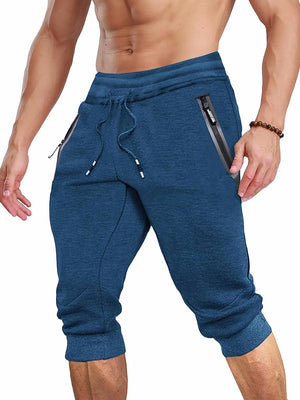 TACVASEN Indigo Blue Men's 3/4 Joggers Elastic Cotton Capri Pants
