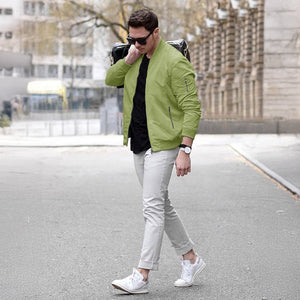 TACVASEN Olive Green Vintage Bomber Flight Jacket Zip - Pocket