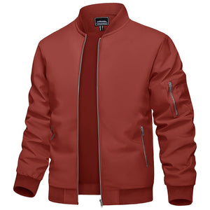 TACVASEN Orange Red Vintage Bomber Flight Jacket Zip - Pocket