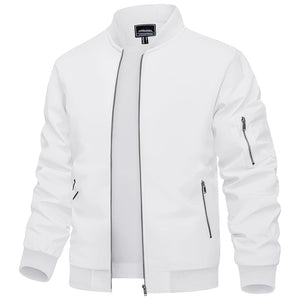TACVASEN White Vintage Bomber Flight Jacket Zip - Pocket