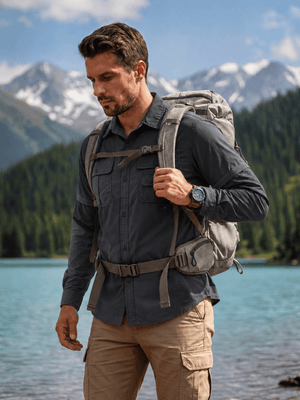 TACVASEN Grey Men's Breathable Quick-Dry Convertible Outdoor Shirt