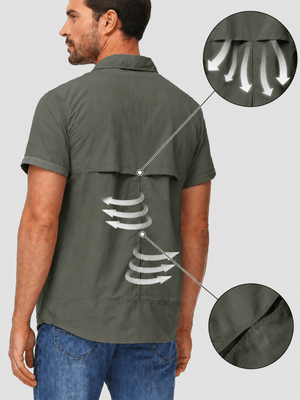 TACVASEN Army Green Men's Breathable Quick-Dry Convertible Outdoor Shirt