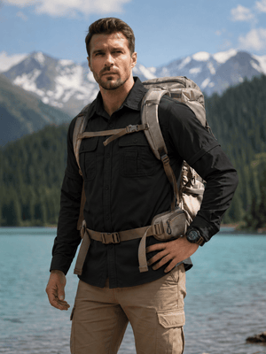 TACVASEN Black Men's Breathable Quick-Dry Convertible Outdoor Shirt