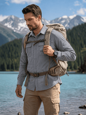 TACVASEN Light Grey Men's Breathable Quick-Dry Convertible Outdoor Shirt