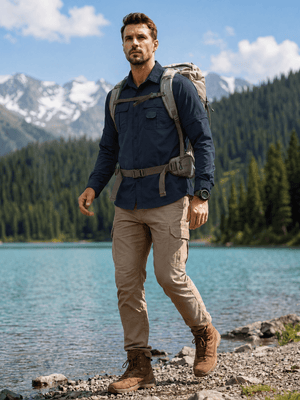 TACVASEN Navy Men's Breathable Quick-Dry Convertible Outdoor Shirt