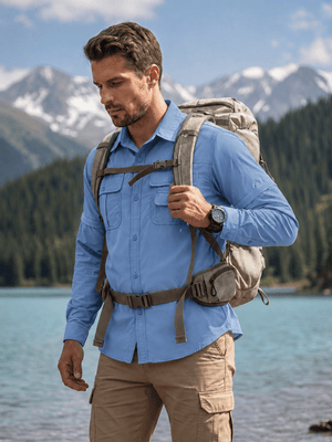 TACVASEN Sky Blue Men's Breathable Quick-Dry Convertible Outdoor Shirt