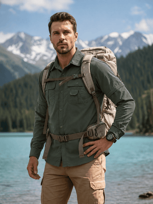 TACVASEN Army Green Men's Breathable Quick-Dry Convertible Outdoor Shirt