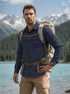 TACVASEN Navy Men's Breathable Quick-Dry Convertible Outdoor Shirt