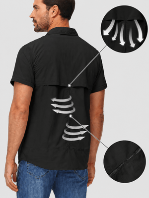 TACVASEN Black Men's Breathable Quick-Dry Convertible Outdoor Shirt