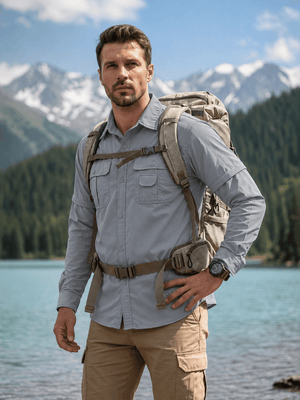 TACVASEN Light Grey Men's Breathable Quick-Dry Convertible Outdoor Shirt