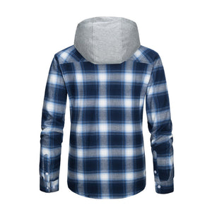 TACVASEN Blue White Men's Buffalo Plaid Hooded Casual Shirt Jacket