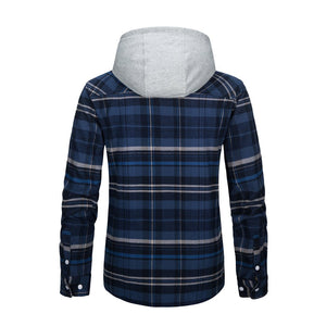 TACVASEN Blue White Men's Buffalo Plaid Hooded Casual Shirt Jacket