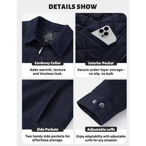 Men's Casual Corduroy Collar 5 Pockets Cotton Cargo Jackets - LT24M1262