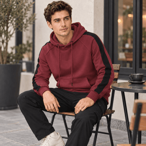 TACVASEN Wine Red Men's Casual Cotton Soft Stretch Fleece Blend Hoodie