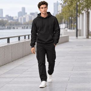 TACVASEN Black Men's Casual Cotton Soft Stretch Fleece Blend Hoodie