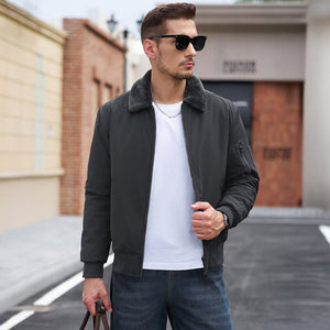 TACVASEN Dark Grey Casual Fleece Waterproof Bomber Jacket with Fur