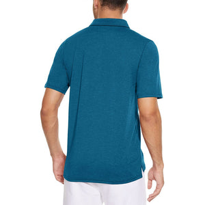 TACVASEN Peacock Blue Men's Casual Polo Golf Shirts Quick Dry 3 Buttons