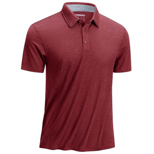 TACVASEN Wine Red Men's Casual Polo Golf Shirts Quick Dry 3 Buttons