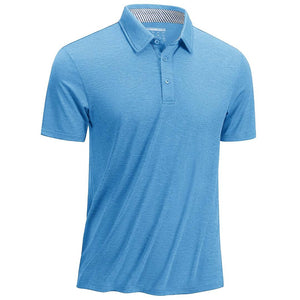 TACVASEN Sky Blue Men's Casual Polo Golf Shirts Quick Dry 3 Buttons