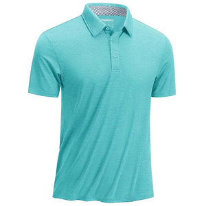 TACVASEN Water Blue Men's Casual Polo Golf Shirts Quick Dry 3 Buttons