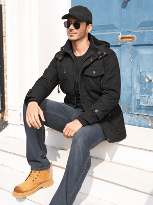 TACVASEN Black Men's Casual Winter Cotton Military Jacket Classic