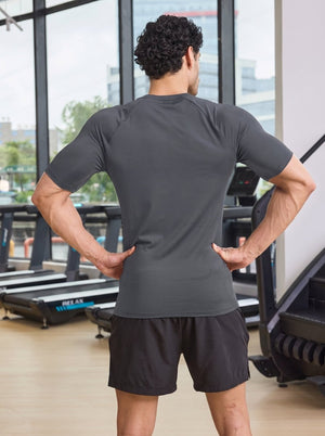TACVASEN Dark Grey Men's Compression short sleeved quick drying sports T-shirt