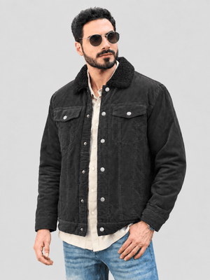 TACVASEN Dark Gray Men's Corduroy Jacket Sherpa Lined Warm Winter Coat Cargo Jacket