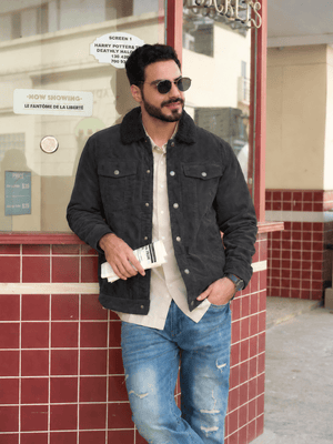 TACVASEN Dark Gray Men's Corduroy Jacket Sherpa Lined Warm Winter Coat Cargo Jacket