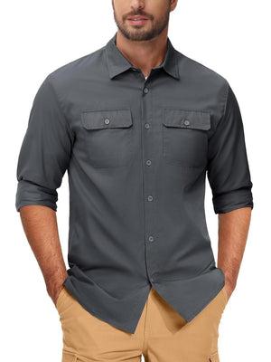 TACVASEN Dark Grey Men's Cotton Casual Stylish Shirts