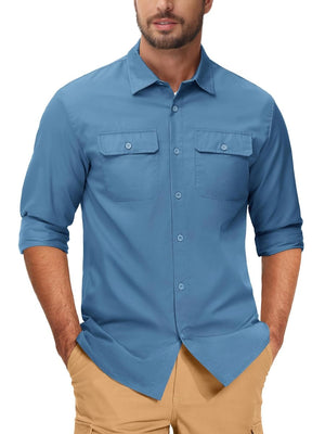 TACVASEN Blue Grey Men's Cotton Casual Stylish Shirts