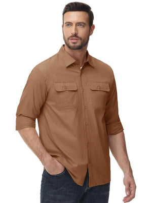 TACVASEN Wolf Brown Men's Cotton Casual Stylish Shirts