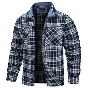 TACVASEN Navy Men's Cotton Flannel Shirt Plaid Lightweight Jacket