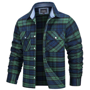 TACVASEN Green Men's Cotton Flannel Shirt Plaid Lightweight Jacket