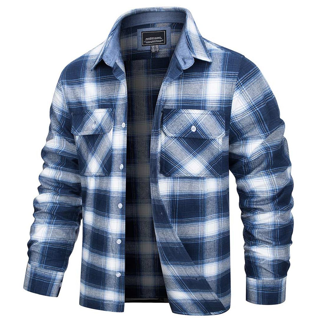 TACVASEN Blue White Men's Cotton Flannel Shirt Plaid Lightweight Jacket