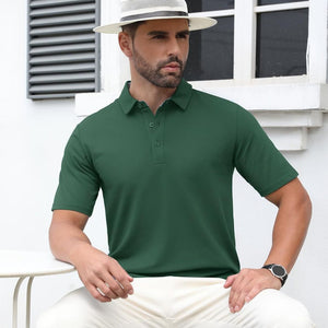 TACVASEN Dark Green Men's Cotton Pique Short Sleeve Classic Fit Polo Shirt