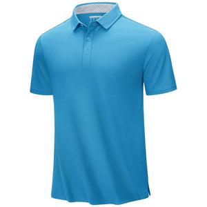 TACVASEN Blue Green Men's Cotton Pique Short Sleeve Classic Fit Polo Shirt
