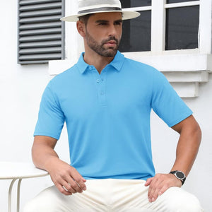 TACVASEN Sky Blue Men's Cotton Pique Short Sleeve Classic Fit Polo Shirt