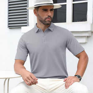 TACVASEN Light Grey Men's Cotton Pique Short Sleeve Classic Fit Polo Shirt