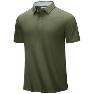 TACVASEN Army Green Men's Cotton Pique Short Sleeve Classic Fit Polo Shirt