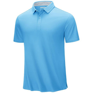 TACVASEN Sky Blue Men's Cotton Pique Short Sleeve Classic Fit Polo Shirt