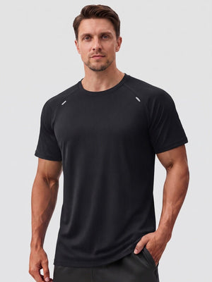 TACVASEN Black Men's Dry Fit Shirts Mesh Short Sleeve Athletic