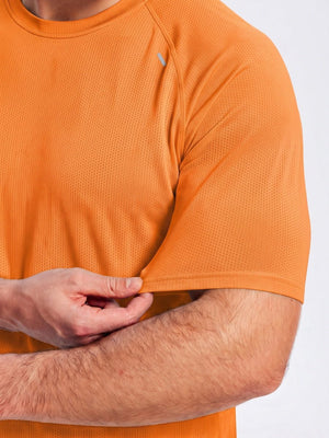 TACVASEN Orange Men's Dry Fit Shirts Mesh Short Sleeve Athletic