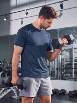 TACVASEN Blue Grey Men's Dry Fit Shirts Mesh Short Sleeve Athletic