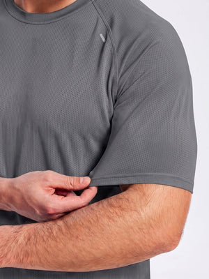 TACVASEN Medium Grey Men's Dry Fit Shirts Mesh Short Sleeve Athletic