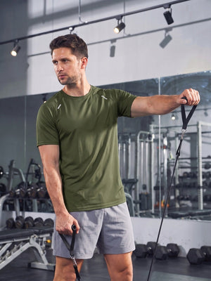 TACVASEN Army Green Men's Dry Fit Shirts Mesh Short Sleeve Athletic