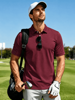TACVASEN Wine Red Men's Dry Fit Short Sleeve Performance Golf Polo Work Shirt