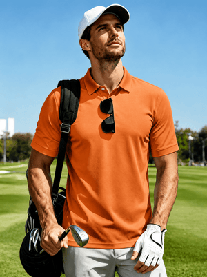 TACVASEN Orange Men's Dry Fit Short Sleeve Performance Golf Polo Work Shirt