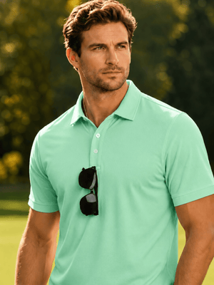 TACVASEN Mint Green Men's Dry Fit Short Sleeve Performance Golf Polo Work Shirt