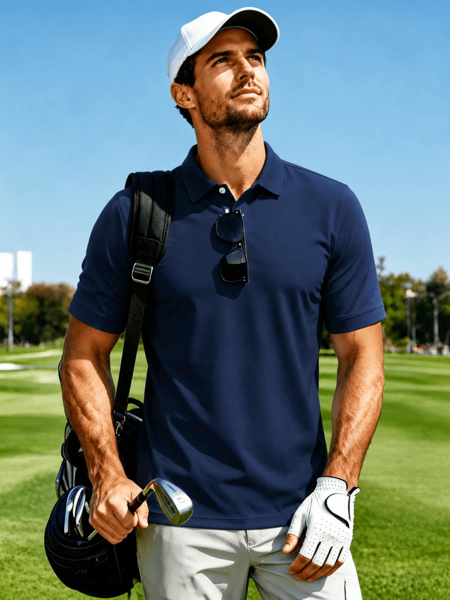 TACVASEN Navy Men's Dry Fit Short Sleeve Performance Golf Polo Work Shirt