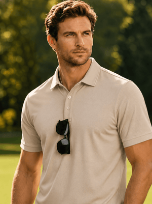 TACVASEN Khaki Men's Dry Fit Short Sleeve Performance Golf Polo Work Shirt